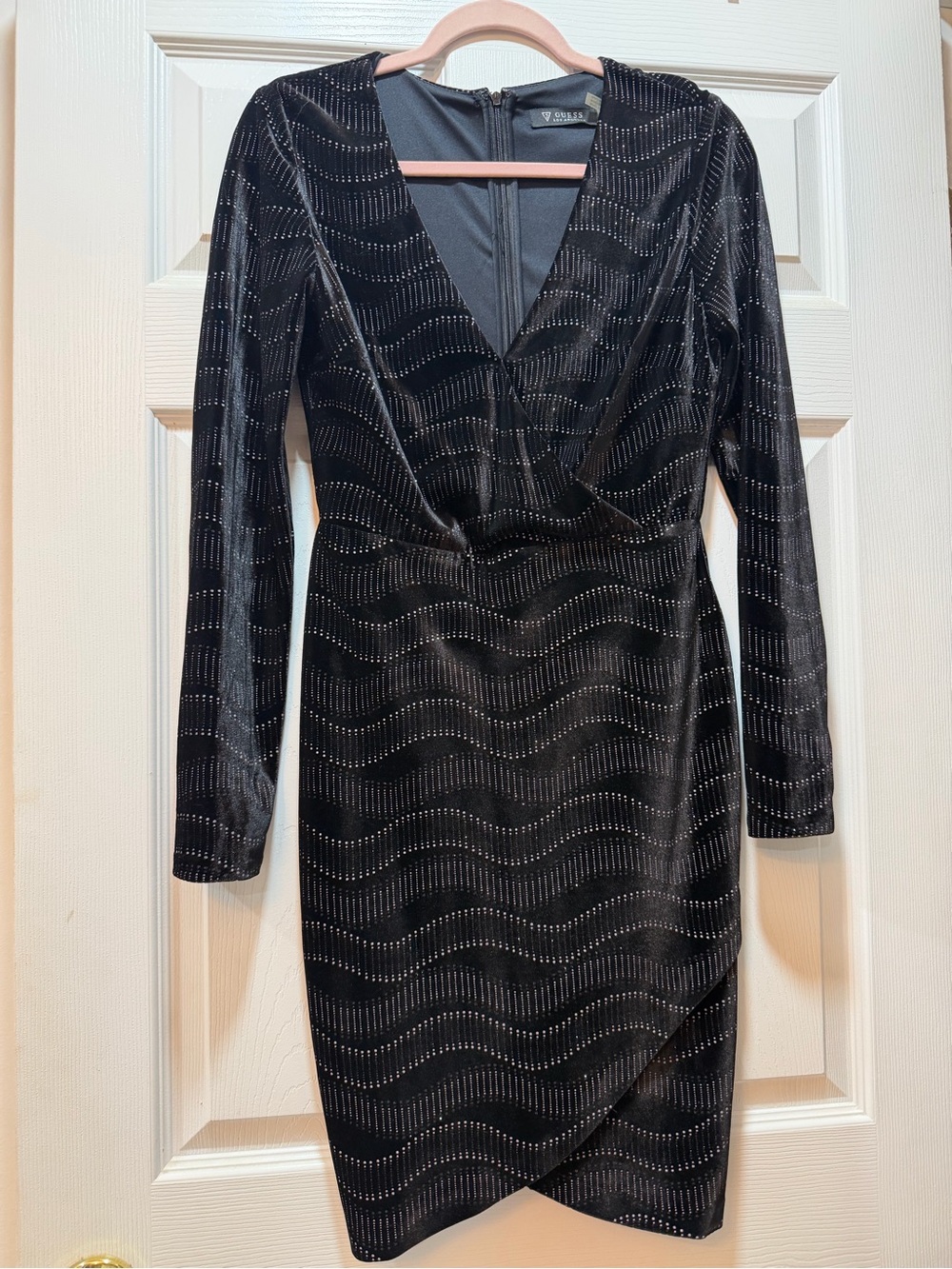 Guess Black Velvet Midi Dress with Silver Wave Studs